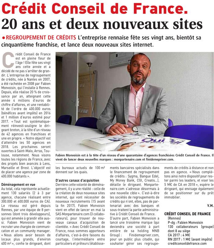 Crédit Conseil de France. 20 ans et deux nouveaux sites
